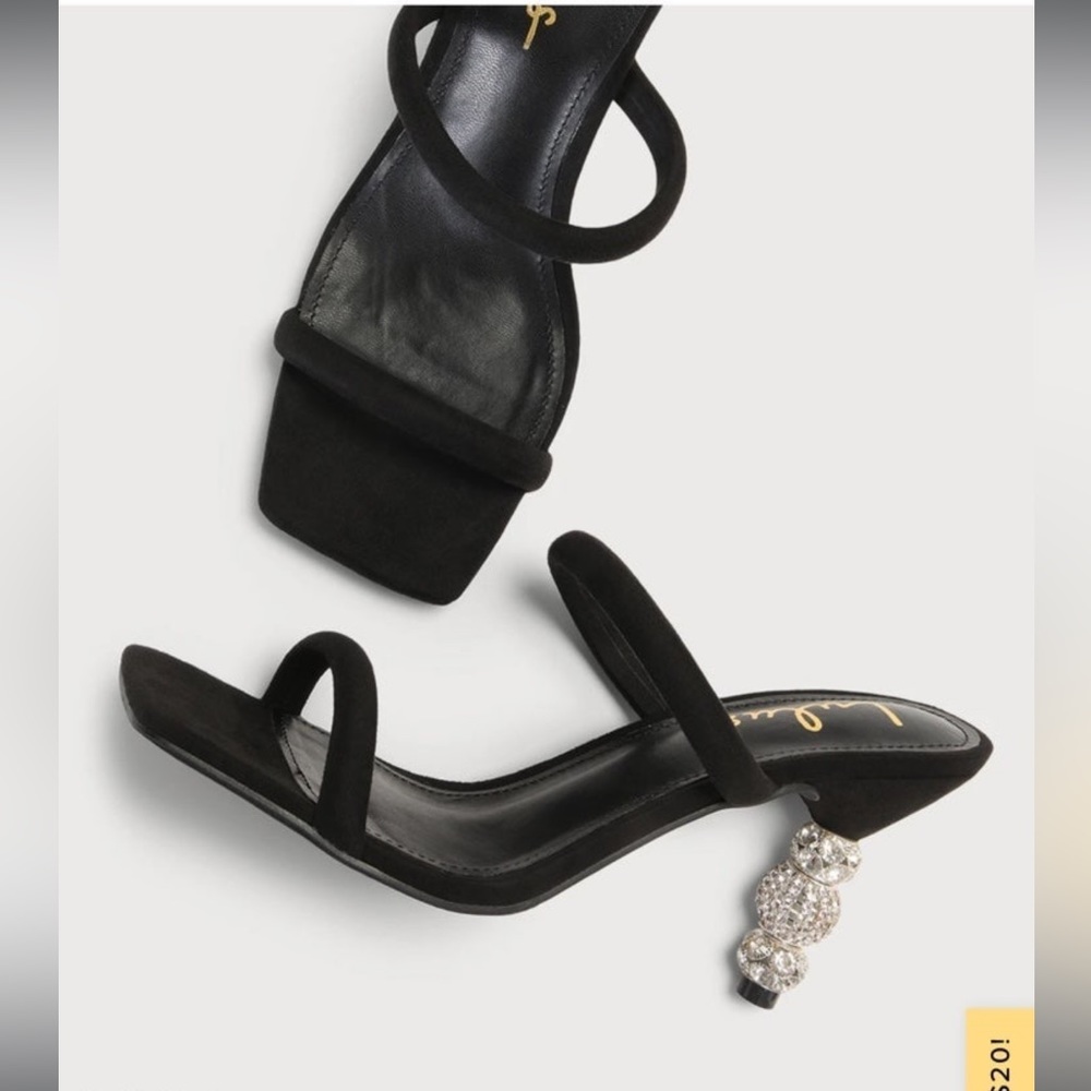 NEW Lulu’s Black Suede Rhinestone Sculpted High Heels